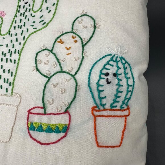 Handmade Embroidered Cactus Throw Pillow Kitschy Anthropomorphic Decorative - Picture 6 of 11